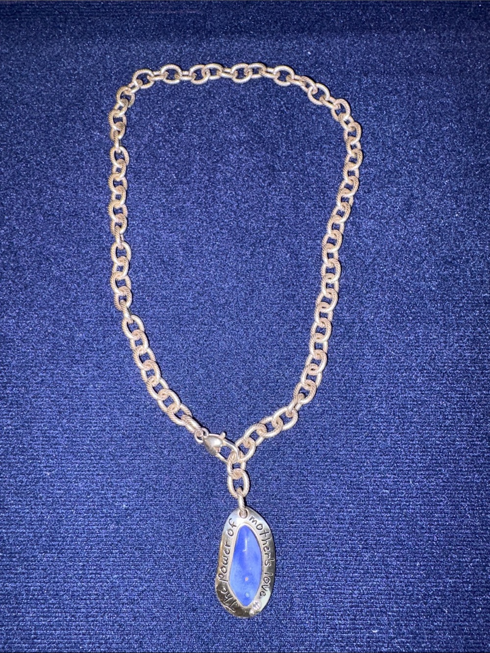 Brighton Silver-Tone Chain Necklace with Blue Oval Charm